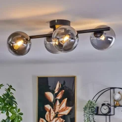 hofstein Plafonnier - Verre Chehalis Clair, Fumé, 4 lumières