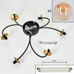 hofstein Plafonnier - Verre Chehalis Or, Noir, 6 lumières