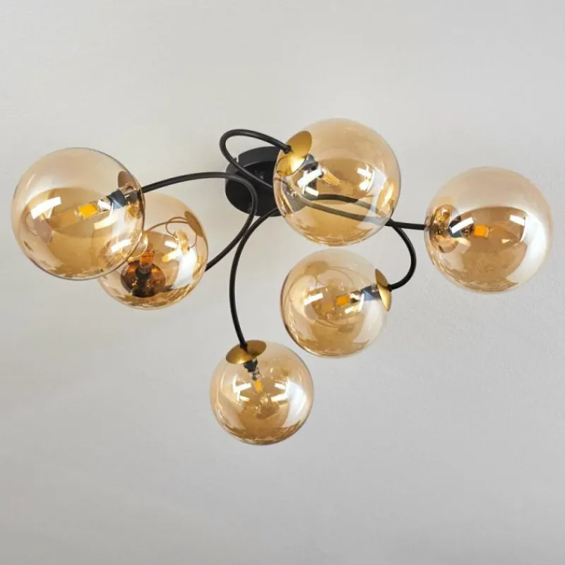 hofstein Plafonnier - Verre Chehalis Or, Noir, 6 lumières