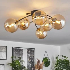 hofstein Plafonnier - Verre Chehalis Or, Noir, 6 lumières