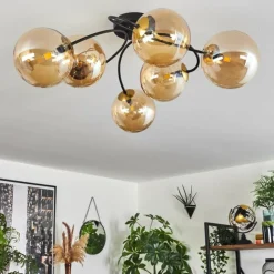 hofstein Plafonnier - Verre Chehalis Or, Noir, 6 lumières