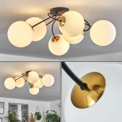 hofstein Plafonnier - Verre Chehalis Or, Noir, 6 lumières