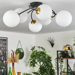 hofstein Plafonnier - Verre Chehalis Or, Noir, 6 lumières