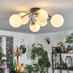 hofstein Plafonnier - Verre Chehalis Or, Noir, 6 lumières