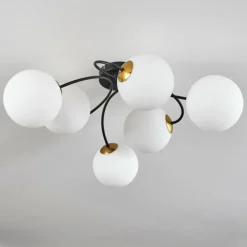 hofstein Plafonnier - Verre Chehalis Or, Noir, 6 lumières