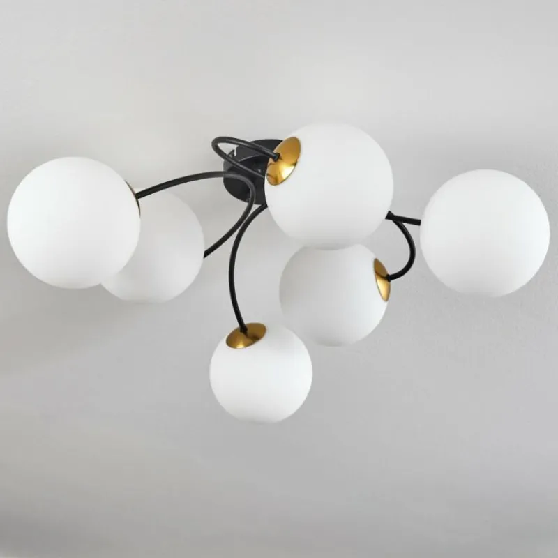 hofstein Plafonnier - Verre Chehalis Or, Noir, 6 lumières