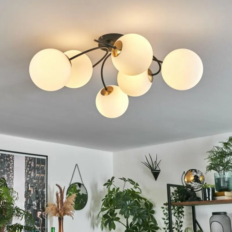 hofstein Plafonnier - Verre Chehalis Or, Noir, 6 lumières