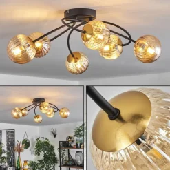 hofstein Plafonnier - Verre Chehalis Or, Noir, 6 lumières