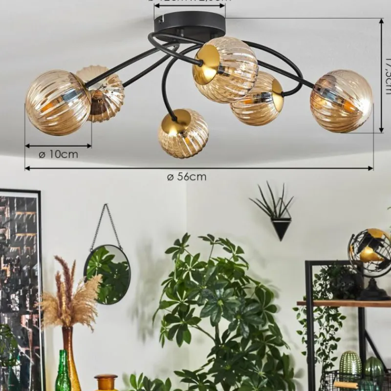 hofstein Plafonnier - Verre Chehalis Or, Noir, 6 lumières