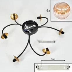 hofstein Plafonnier - Verre Chehalis Or, Noir, 6 lumières