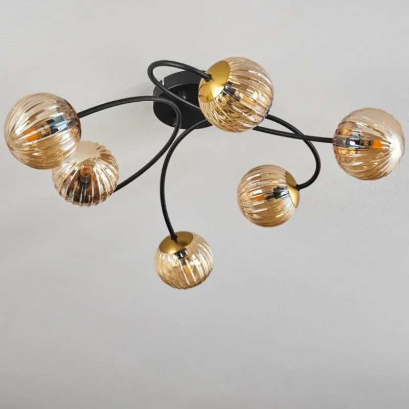 hofstein Plafonnier - Verre Chehalis Or, Noir, 6 lumières