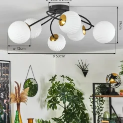 hofstein Plafonnier - Verre Chehalis Or, Noir, 6 lumières