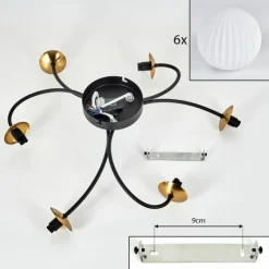 hofstein Plafonnier - Verre Chehalis Or, Noir, 6 lumières