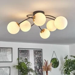 hofstein Plafonnier - Verre Chehalis Or, Noir, 6 lumières