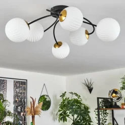 hofstein Plafonnier - Verre Chehalis Or, Noir, 6 lumières