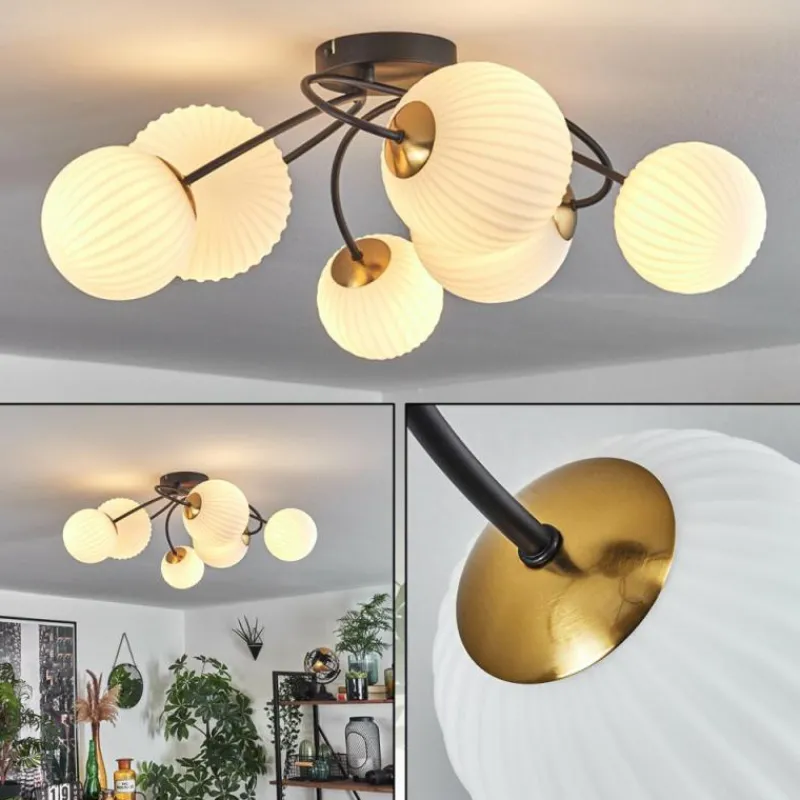 hofstein Plafonnier - Verre Chehalis Or, Noir, 6 lumières