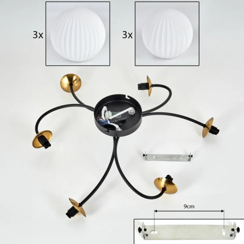 hofstein Plafonnier - Verre Chehalis Or, Noir, 6 lumières