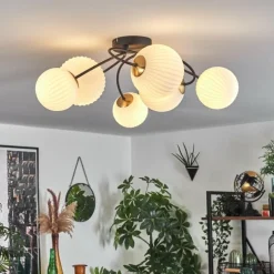 hofstein Plafonnier - Verre Chehalis Or, Noir, 6 lumières