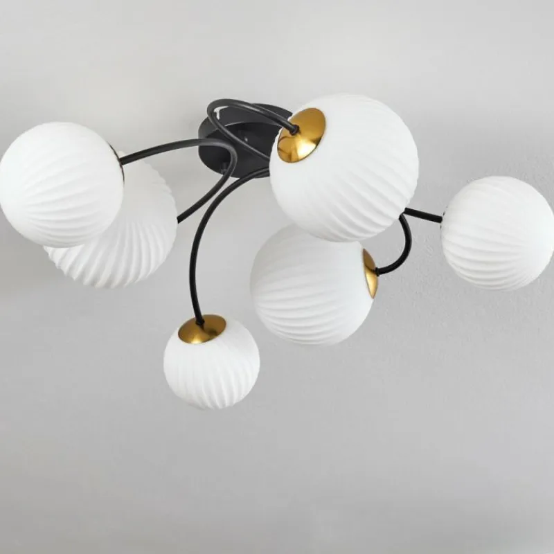 hofstein Plafonnier - Verre Chehalis Or, Noir, 6 lumières