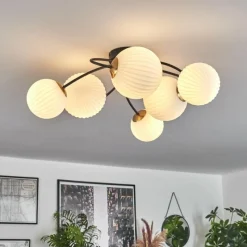 hofstein Plafonnier - Verre Chehalis Or, Noir, 6 lumières