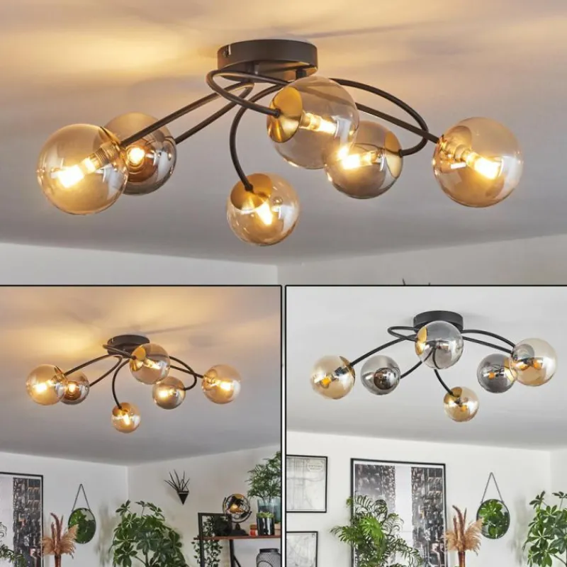 Lampes Dorées-hofstein Plafonnier - Verre Chehalis Or, Noir, 6 lumières