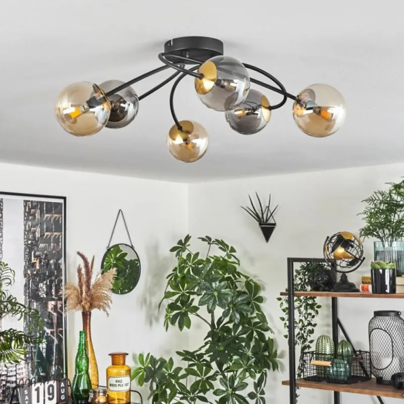 Lampes Dorées-hofstein Plafonnier - Verre Chehalis Or, Noir, 6 lumières