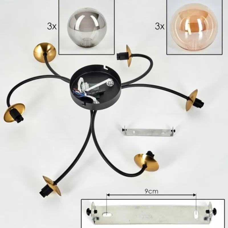 Lampes Dorées-hofstein Plafonnier - Verre Chehalis Or, Noir, 6 lumières