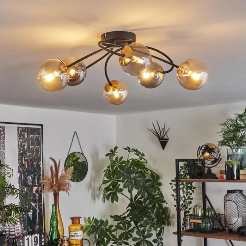 Lampes Dorées-hofstein Plafonnier - Verre Chehalis Or, Noir, 6 lumières