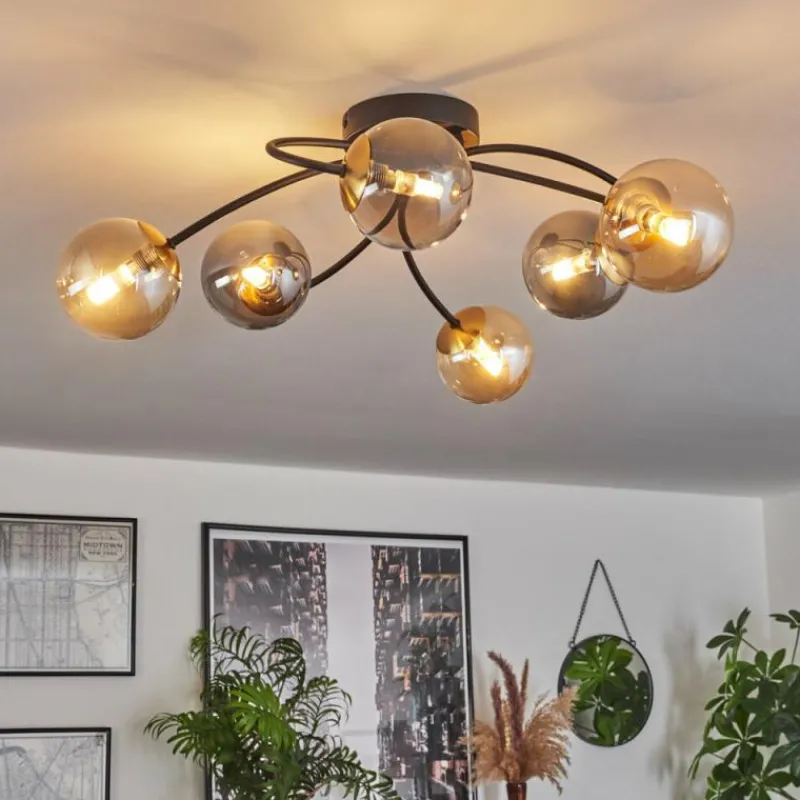 Lampes Dorées-hofstein Plafonnier - Verre Chehalis Or, Noir, 6 lumières