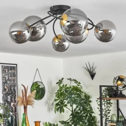 Lampes Dorées-hofstein Plafonnier - Verre Chehalis Or, Noir, 6 lumières