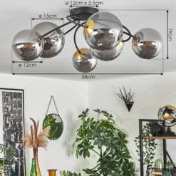 Lampes Dorées-hofstein Plafonnier - Verre Chehalis Or, Noir, 6 lumières