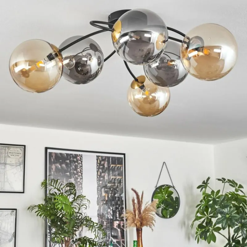 Lampes Dorées-hofstein Plafonnier - Verre Chehalis Or, Noir, 6 lumières