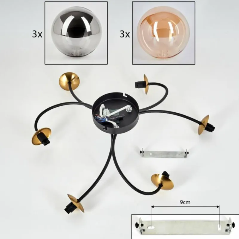 Lampes Dorées-hofstein Plafonnier - Verre Chehalis Or, Noir, 6 lumières