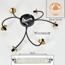 hofstein Plafonnier - Verre Chehalis Or, Noir, 6 lumières