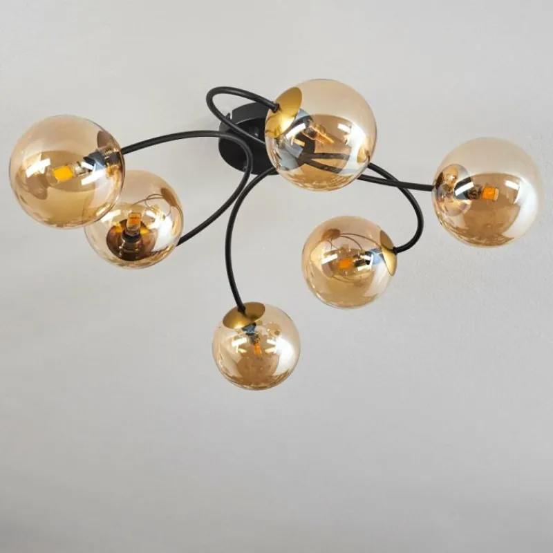 hofstein Plafonnier - Verre Chehalis Or, Noir, 6 lumières