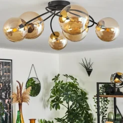 hofstein Plafonnier - Verre Chehalis Or, Noir, 6 lumières