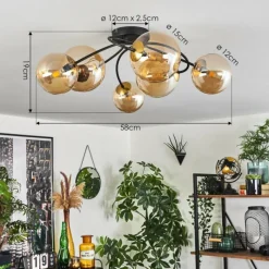 hofstein Plafonnier - Verre Chehalis Or, Noir, 6 lumières