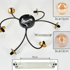 hofstein Plafonnier - Verre Chehalis Or, Noir, 6 lumières