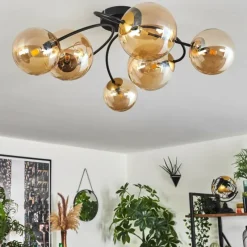 hofstein Plafonnier - Verre Chehalis Or, Noir, 6 lumières