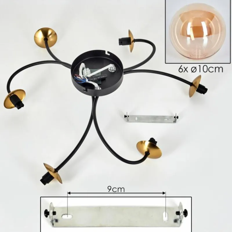 hofstein Plafonnier - Verre Chehalis Or, Noir, 6 lumières