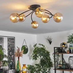 hofstein Plafonnier - Verre Chehalis Or, Noir, 6 lumières