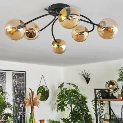 hofstein Plafonnier - Verre Chehalis Or, Noir, 6 lumières