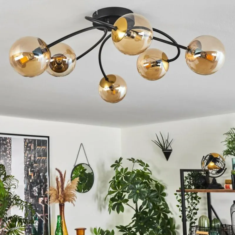 hofstein Plafonnier - Verre Chehalis Or, Noir, 6 lumières