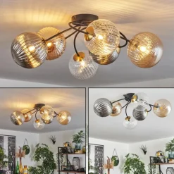 Lampes Dorées-hofstein Plafonnier - Verre Chehalis Or, Noir, 6 lumières