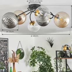 Lampes Dorées-hofstein Plafonnier - Verre Chehalis Or, Noir, 6 lumières