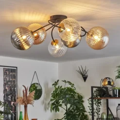 Lampes Dorées-hofstein Plafonnier - Verre Chehalis Or, Noir, 6 lumières