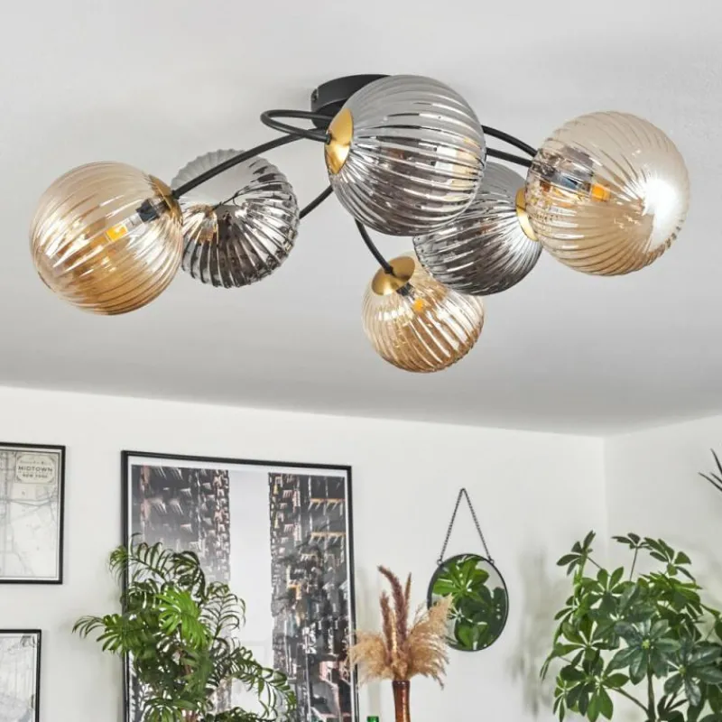 Lampes Dorées-hofstein Plafonnier - Verre Chehalis Or, Noir, 6 lumières