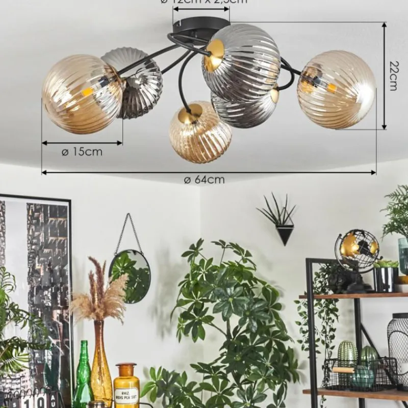 Lampes Dorées-hofstein Plafonnier - Verre Chehalis Or, Noir, 6 lumières