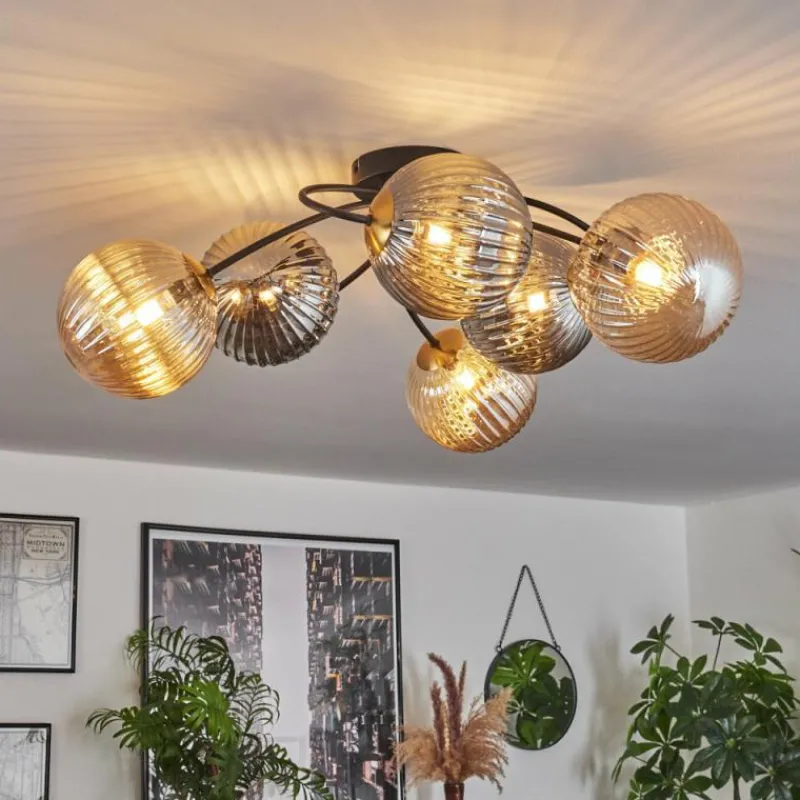 Lampes Dorées-hofstein Plafonnier - Verre Chehalis Or, Noir, 6 lumières