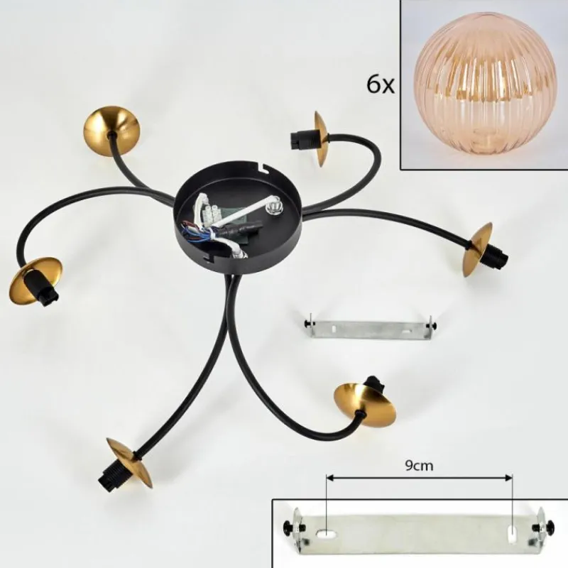 hofstein Plafonnier - Verre Chehalis Or, Noir, 6 lumières